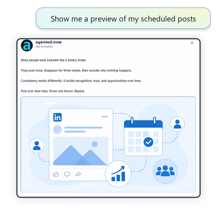 ChatGPT prompt for opening an Agented Scheduler LinkedIn post preview